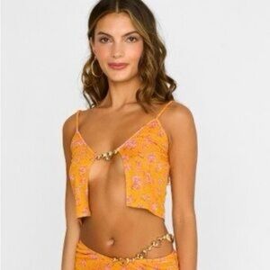 New Beach Bunny Saddie Floral Chain Crop Top Women’s size Medium Pink Orange